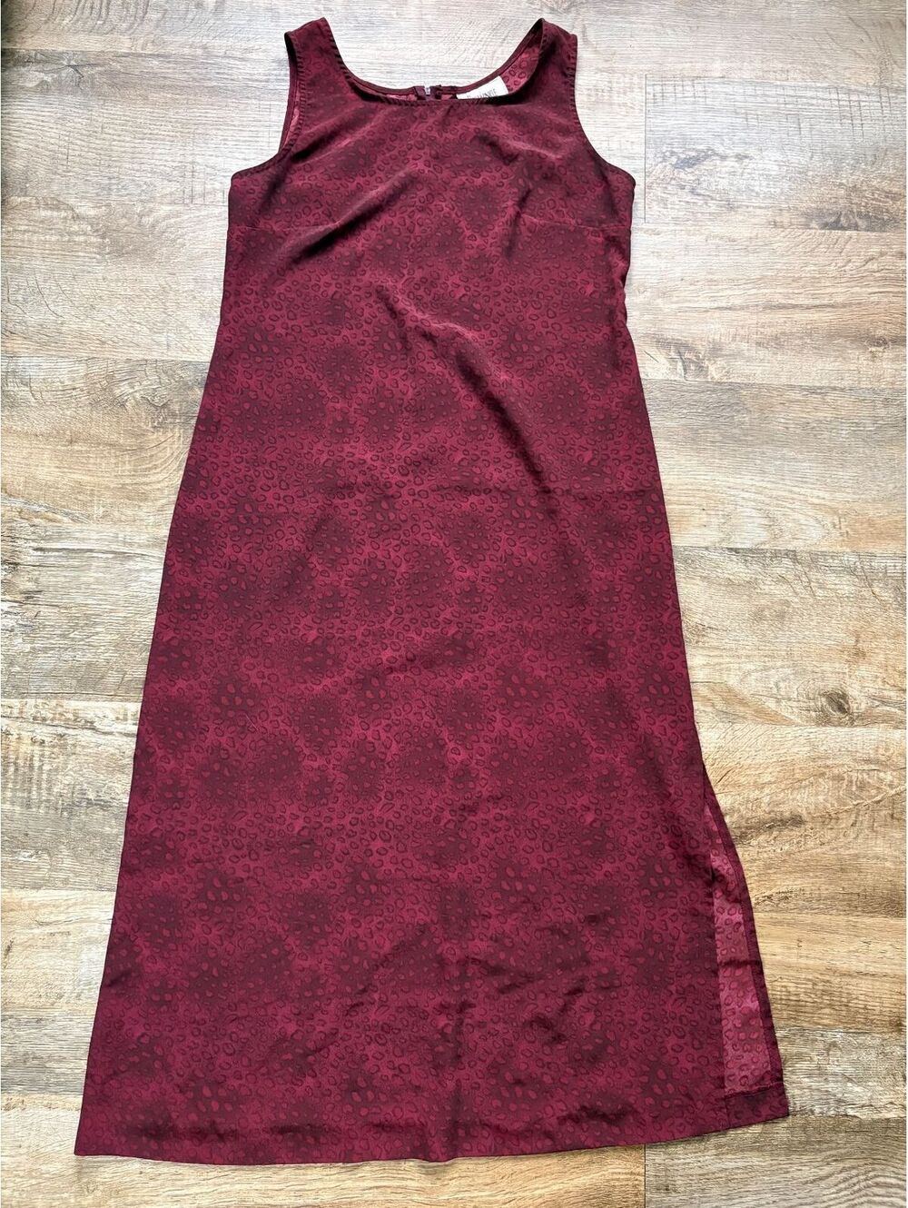 Vintage Perwinkle Burgundy Sleeveless Maxi Dress Size 14 Animal Print